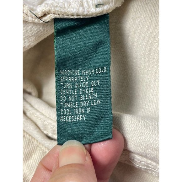 Ralph Lauren Jeans Co Size 14 Tan Wide Leg Denim Mid Rise Stretch 32 Embroidered - Picture 4 of 12